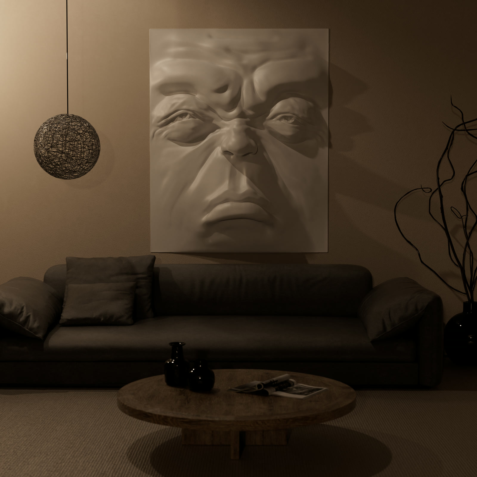 Twarz 1 — relief 3D w świetle sztucznym